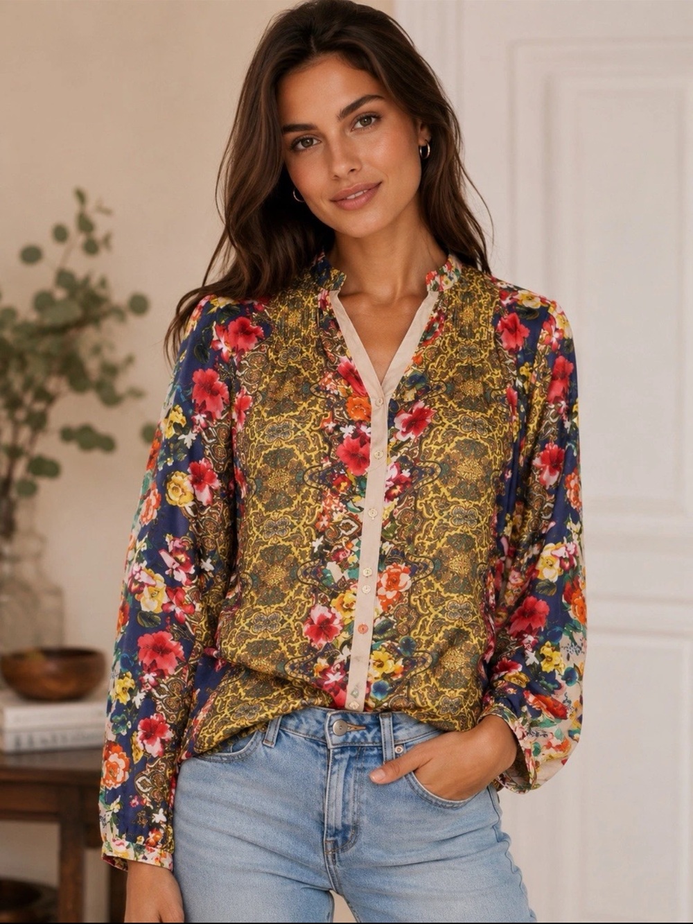 Johnny Was Rosey Tate Silk Blouse